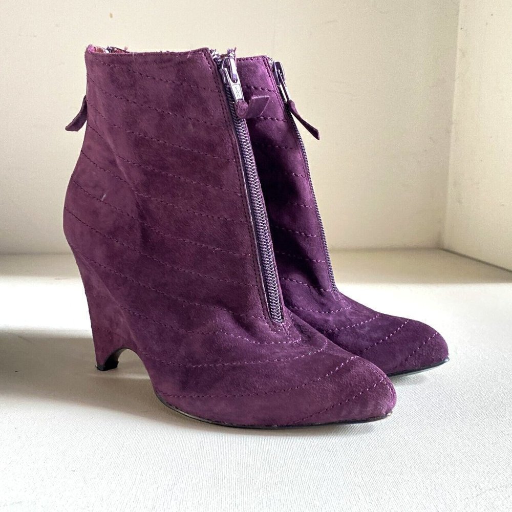 Heyraud Purple Suede Zip up Wedge Booties 37